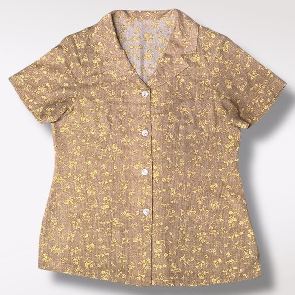 Vintage 90's Shirt Sleeve Button Down Shirt Cottagecore Yellow Floral Large - Picture 8 of 8